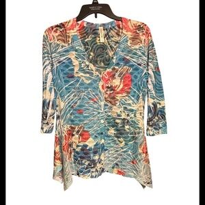 Cubism Colorful Floral Women's Top mandarin collar size small